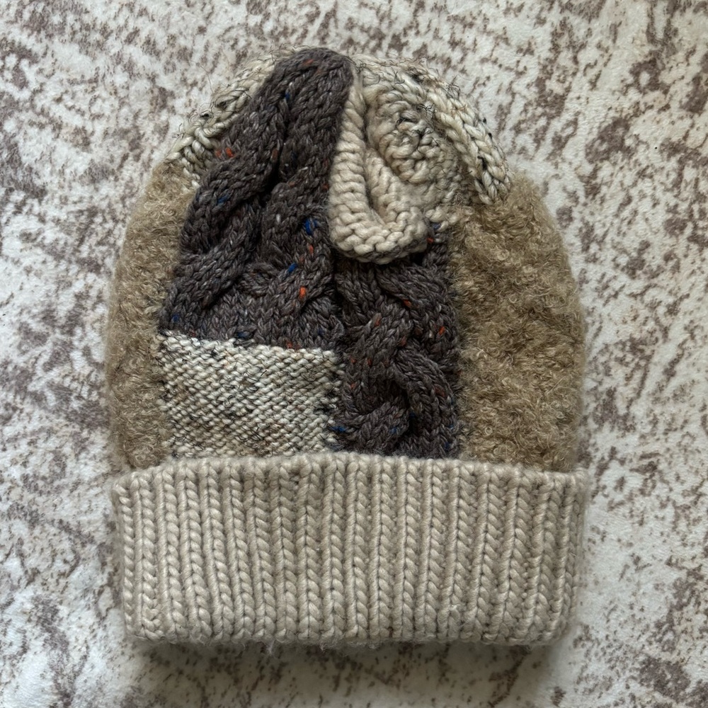 Scala Multi-Textured Knit Hat - Beige and Brown